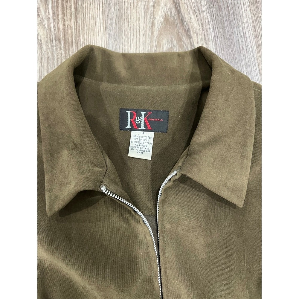 R&K Jacket Women's 14 Olive Green  Fuax-Suede VTG Blazer with retro style rings - Picture 2 of 5